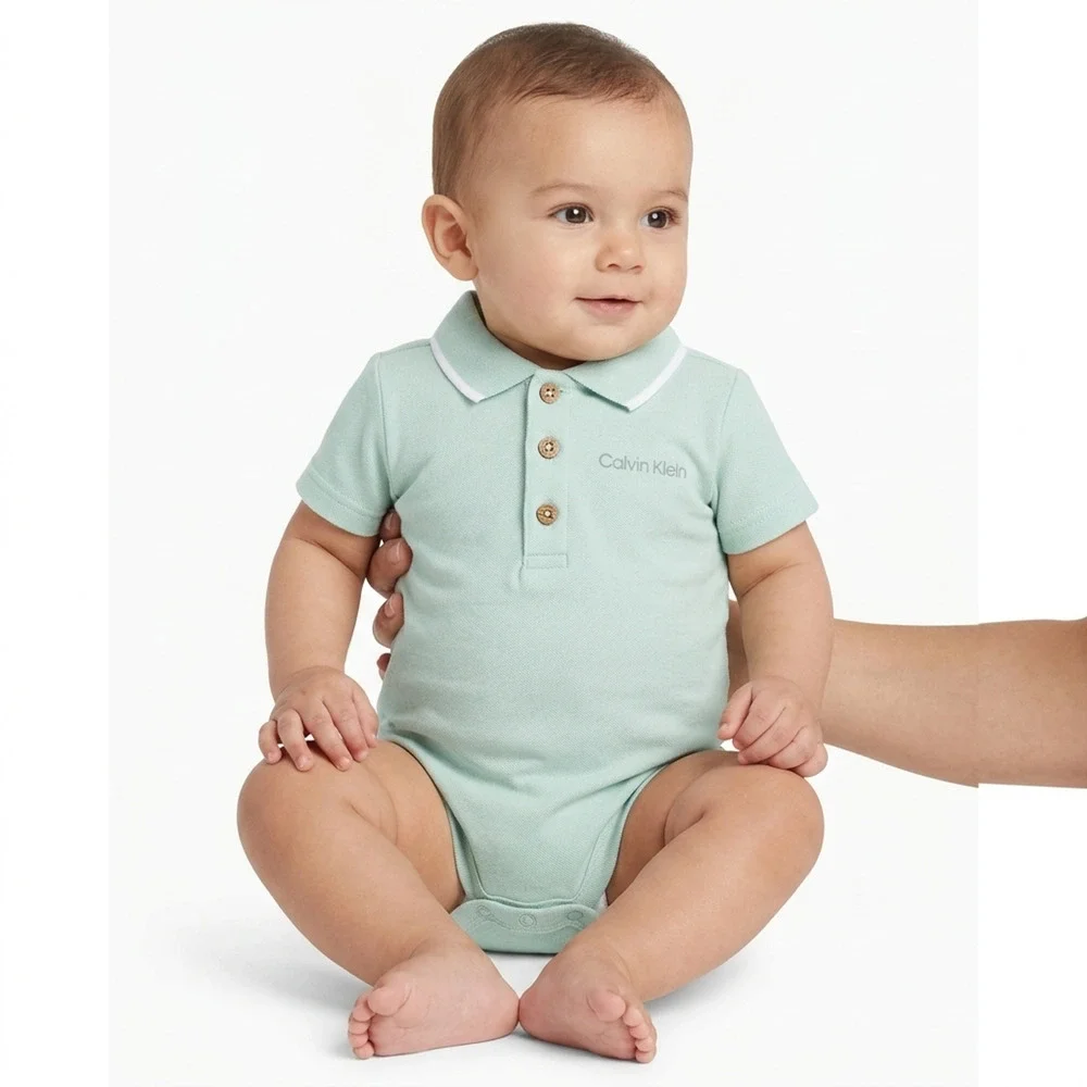 Calvin Klein Baby Boys Polo Bodysuit 6-9M Green Logo Preppy NWT CKSii95A-999